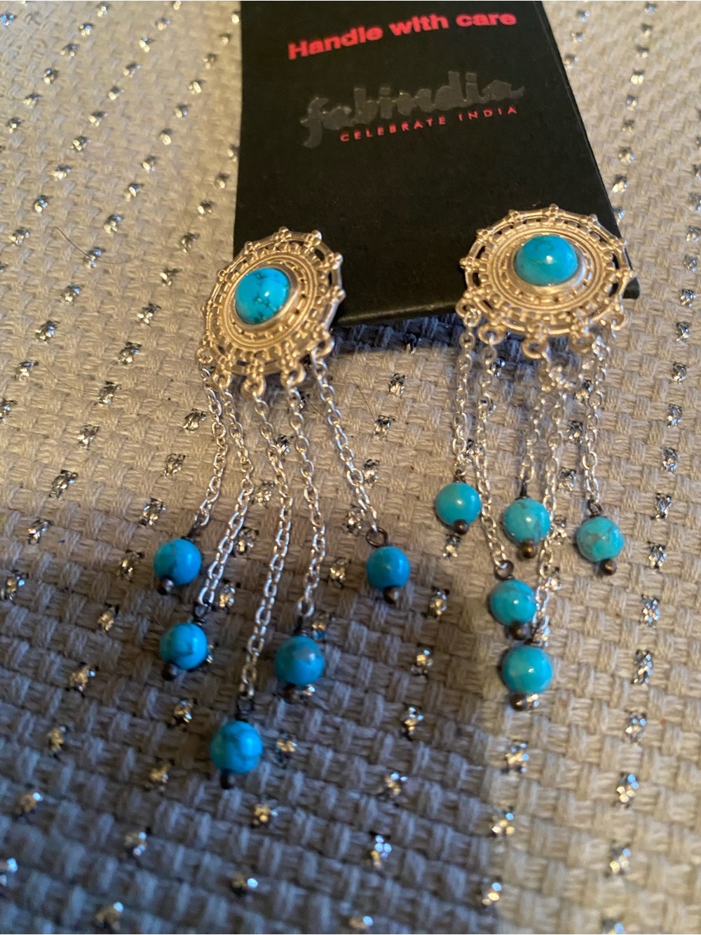 Forever 21 Silver-Tone Dangle Earrings with Turquoise Beads